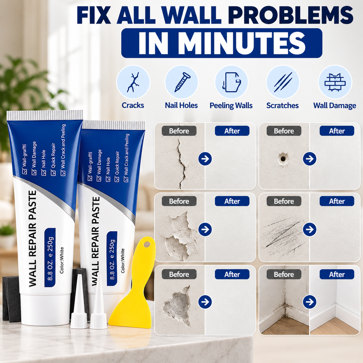 All-in-One Drywall Repair Paste Kit with Scraper & Sanding Tool | Pack of 2