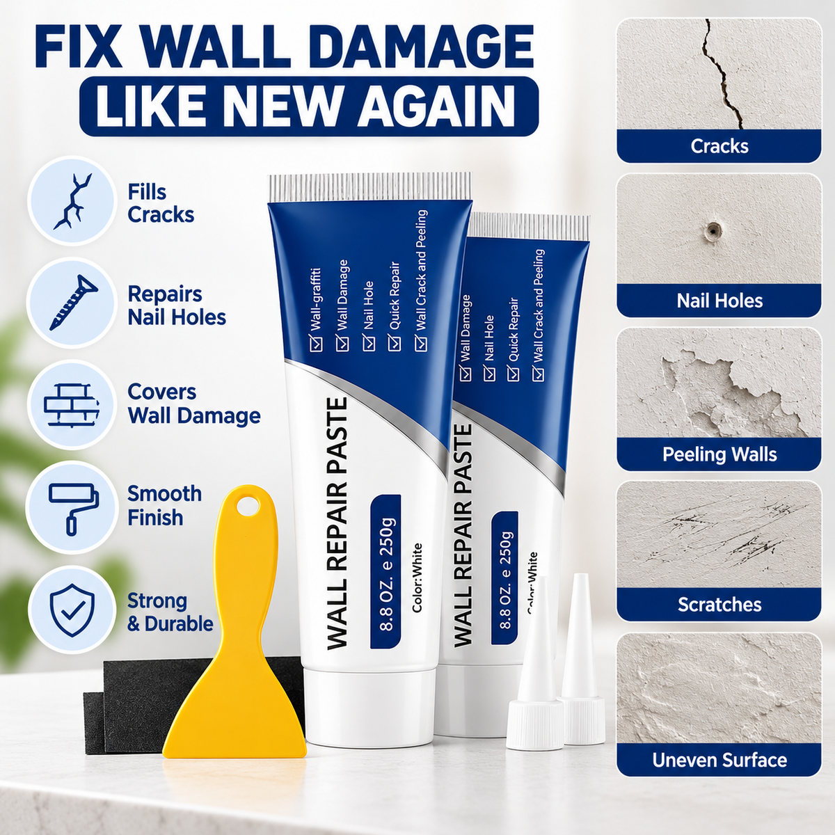 All-in-One Drywall Repair Paste Kit with Scraper & Sanding Tool | Pack of 2
